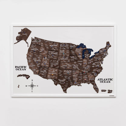 3D Wooden USA Map on Board Dark Walnut - Renee Lane Company