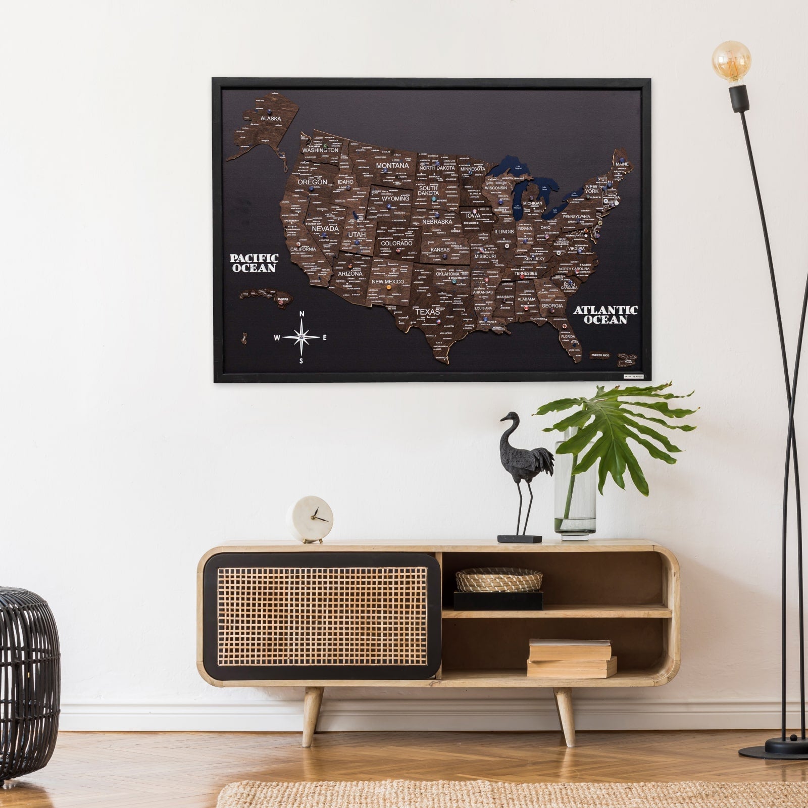 3D Wooden USA Map on Board Dark Walnut - Renee Lane Company