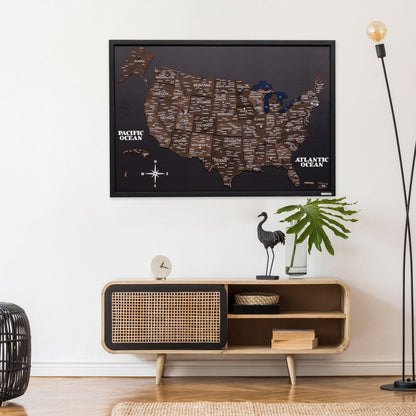 3D Wooden USA Map on Board Dark Walnut - Renee Lane Company