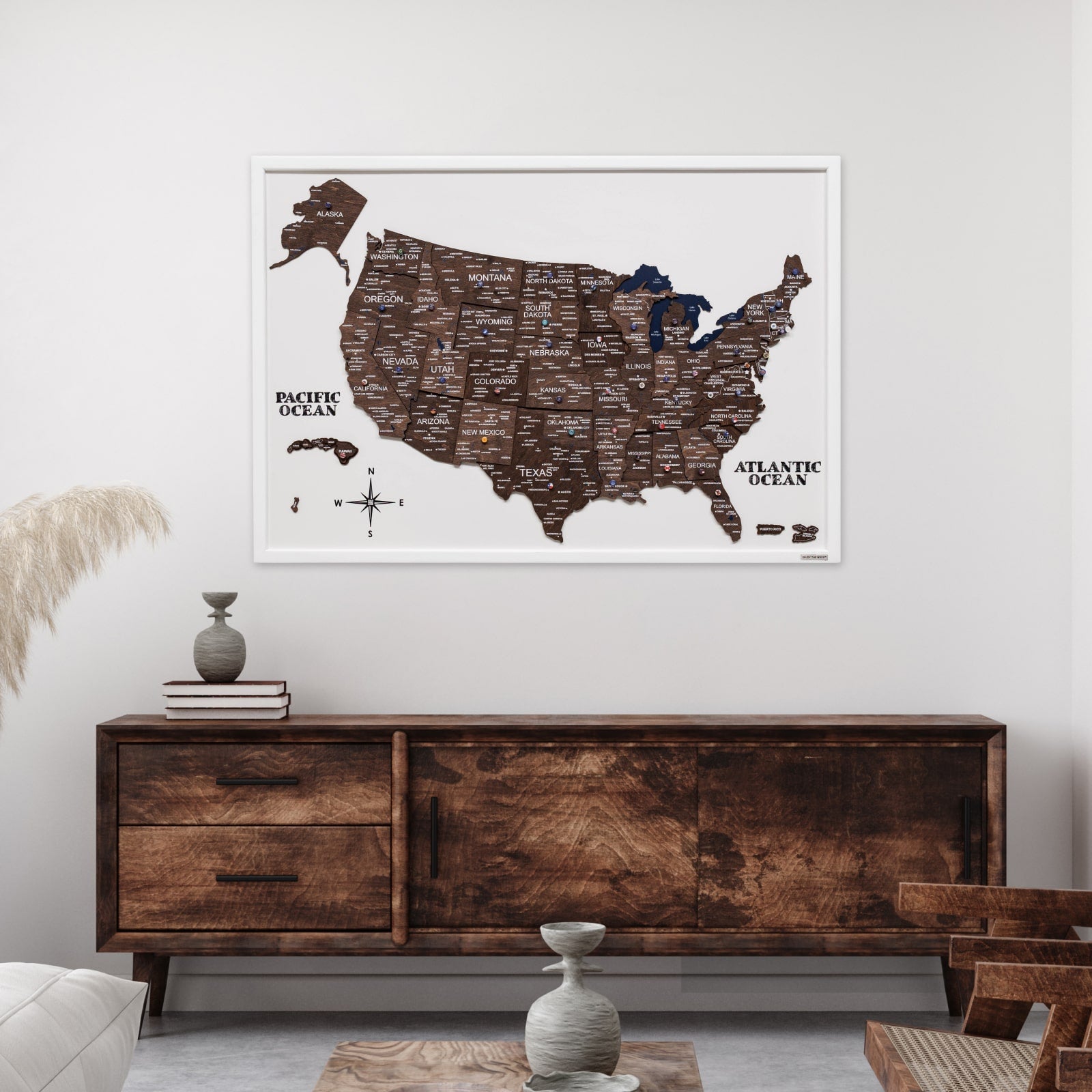 3D Wooden USA Map on Board Dark Walnut - Renee Lane Company