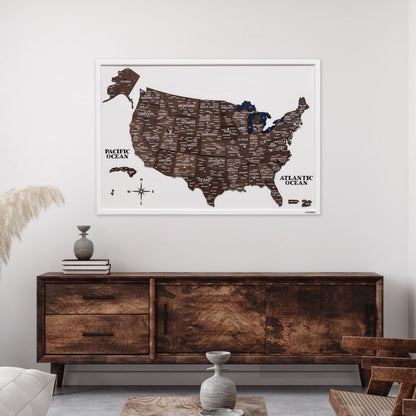 3D Wooden USA Map on Board Dark Walnut - Renee Lane Company