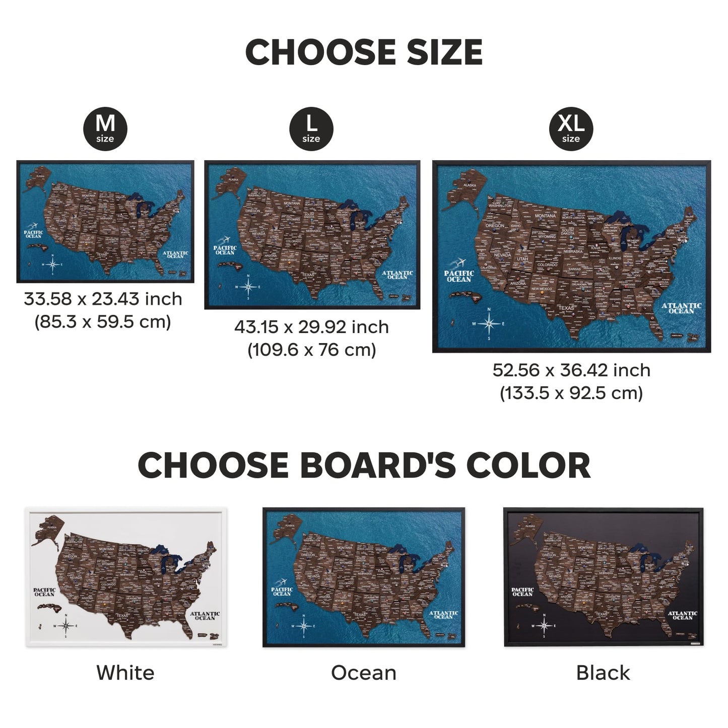 3D Wooden USA Map on Board Dark Walnut - Renee Lane Company