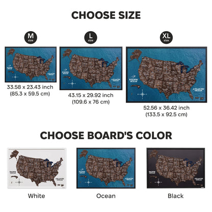 3D Wooden USA Map on Board Dark Walnut - Renee Lane Company