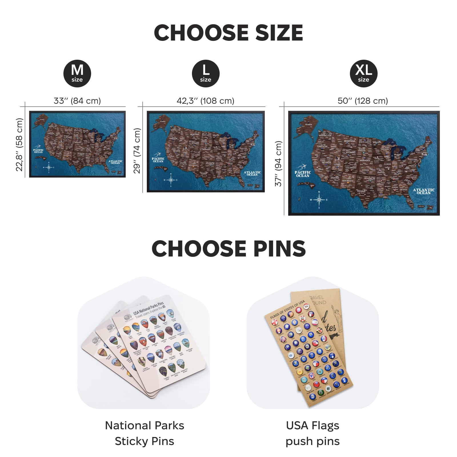 3D Wooden USA Map on Board Dark Walnut - Renee Lane Company