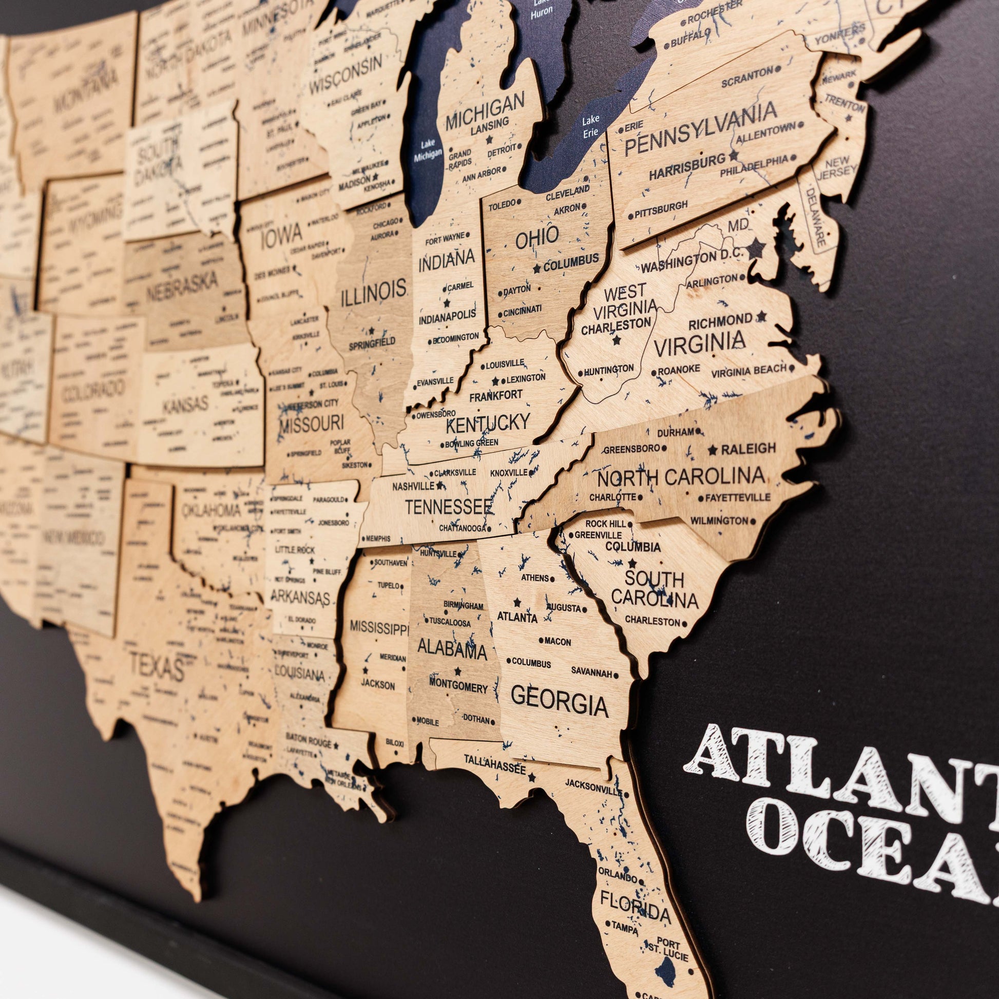 3D Wooden USA Map on Board Gold - Renee Lane Company