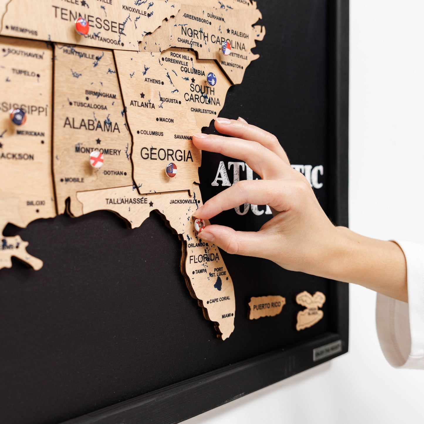 3D Wooden USA Map on Board Gold - Renee Lane Company