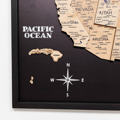 3D Wooden USA Map on Board Gold - Renee Lane Company