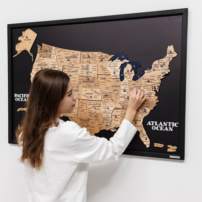 3D Wooden USA Map on Board Gold - Renee Lane Company