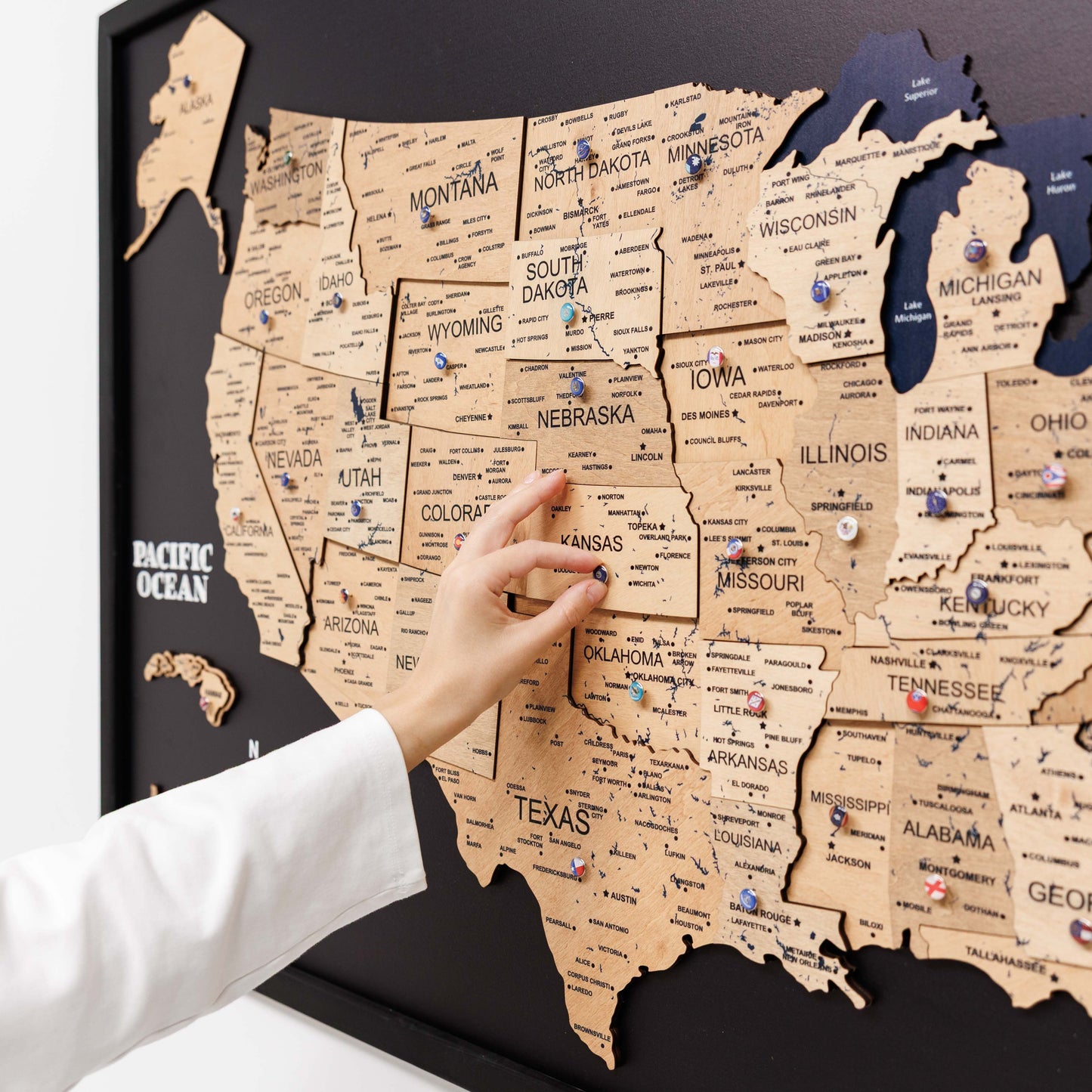 3D Wooden USA Map on Board Gold - Renee Lane Company