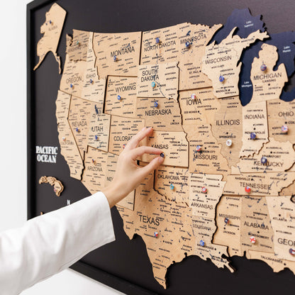3D Wooden USA Map on Board Gold - Renee Lane Company