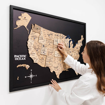 3D Wooden USA Map on Board Gold - Renee Lane Company