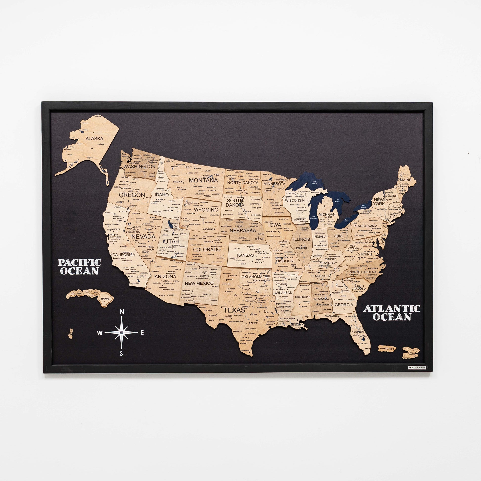 3D Wooden USA Map on Board Gold - Renee Lane Company