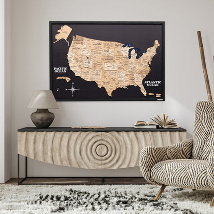 3D Wooden USA Map on Board Gold - Renee Lane Company