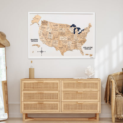 3D Wooden USA Map on Board Gold - Renee Lane Company