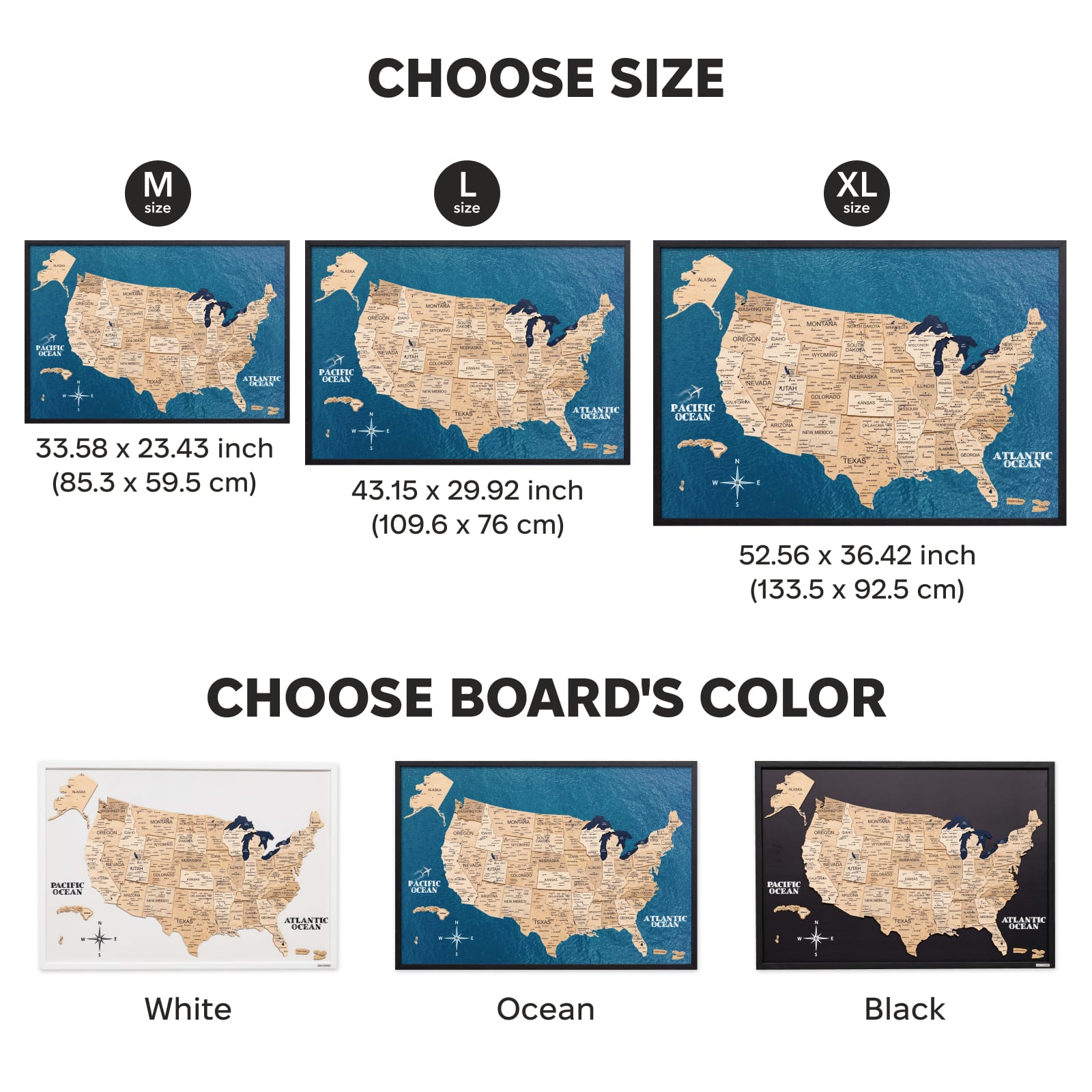 3D Wooden USA Map on Board Gold - Renee Lane Company