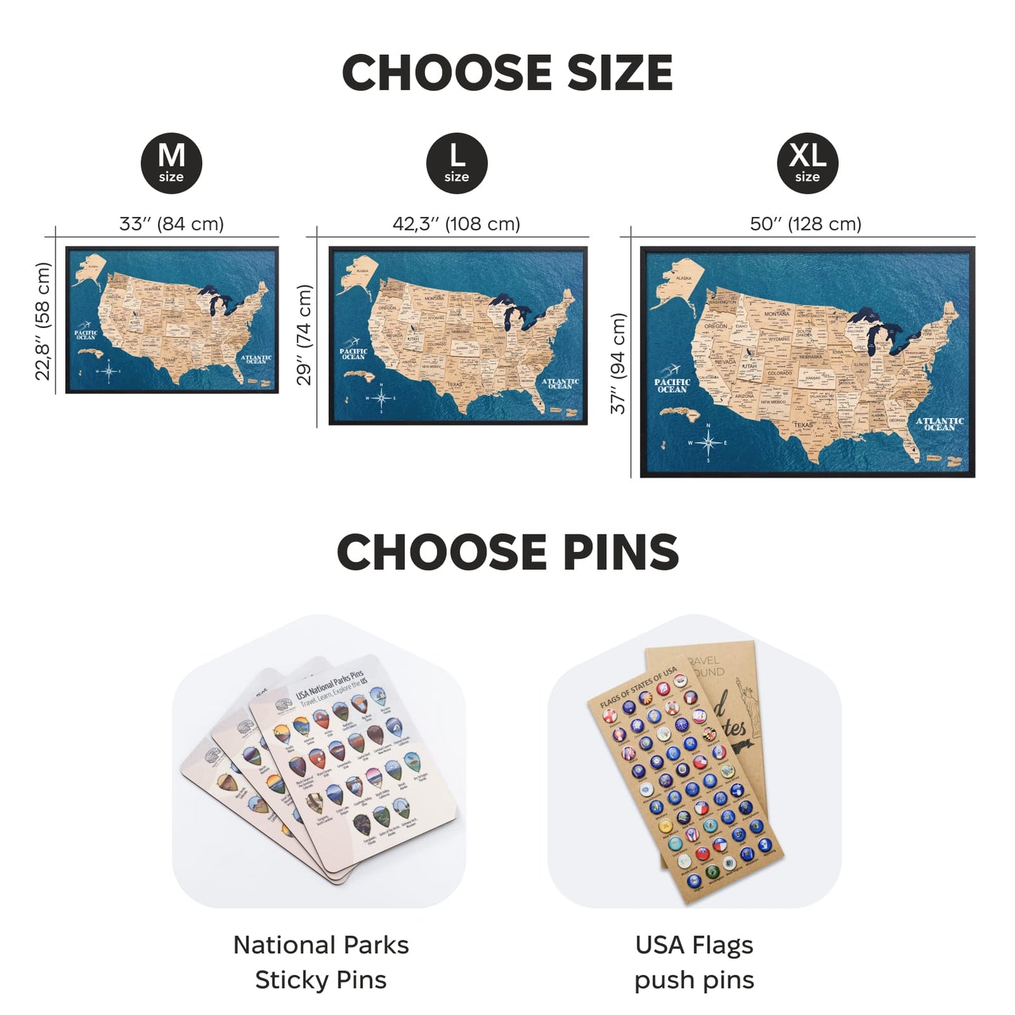 3D Wooden USA Map on Board Gold - Renee Lane Company