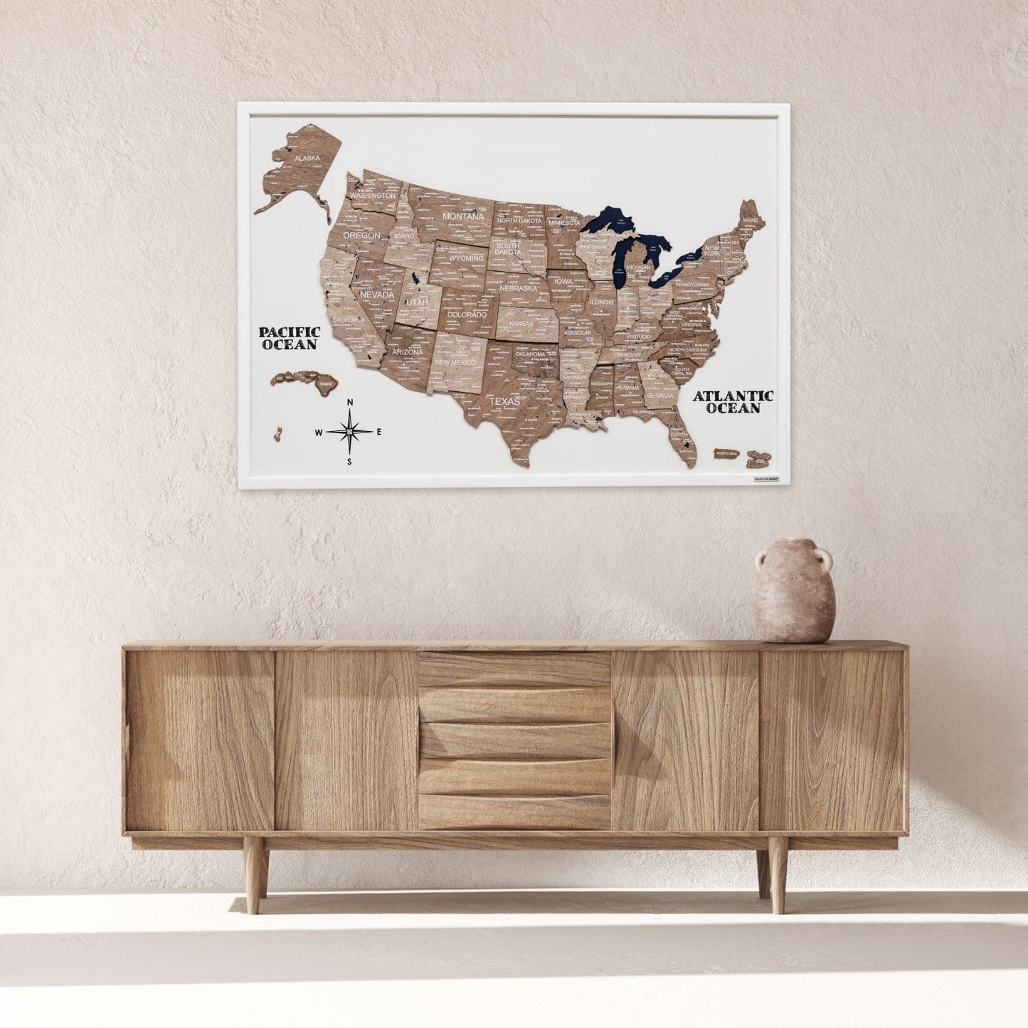 3D Wooden USA Map on Board - Terra - Renee Lane Company