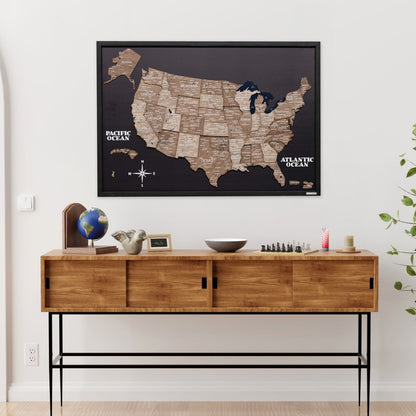 3D Wooden USA Map on Board - Terra - Renee Lane Company