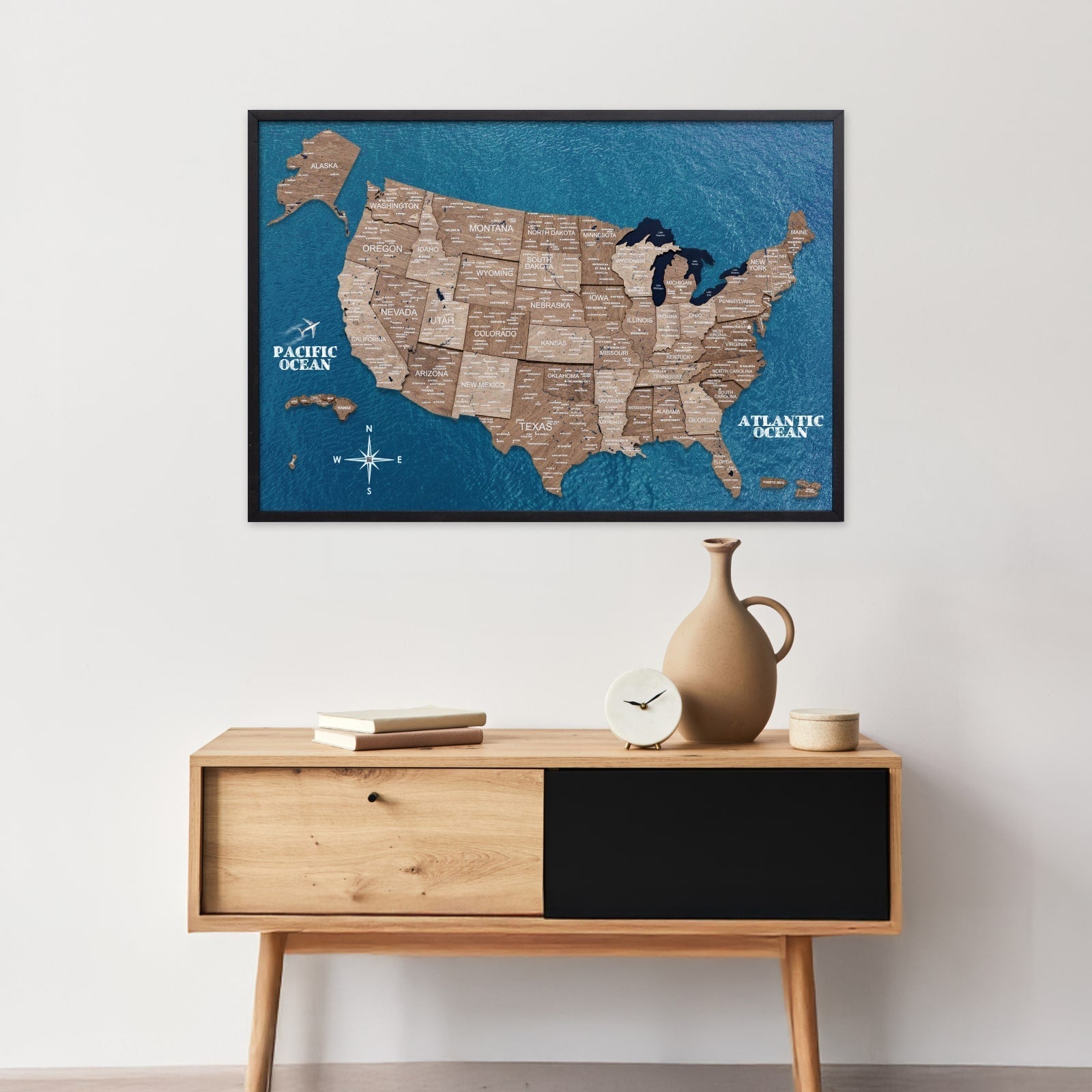 3D Wooden USA Map on Board - Terra - Renee Lane Company