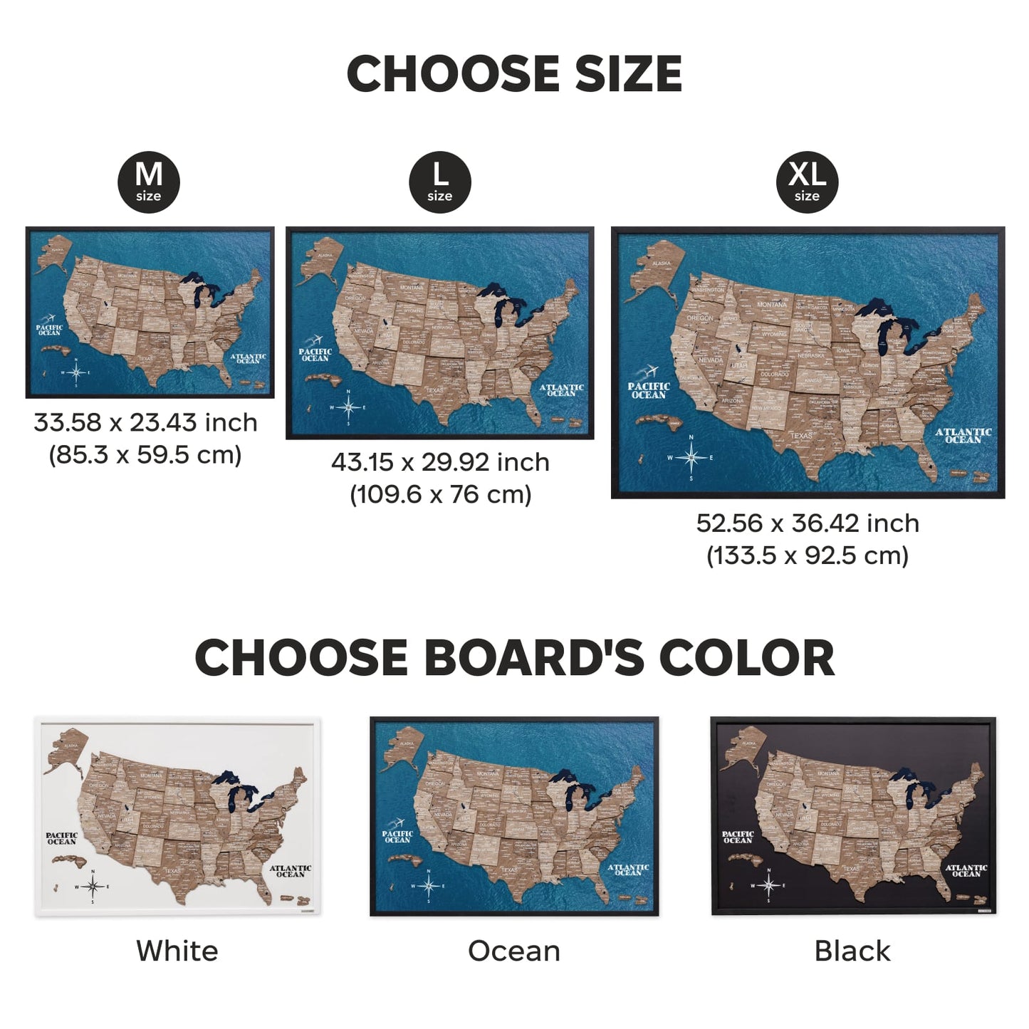 3D Wooden USA Map on Board - Terra - Renee Lane Company