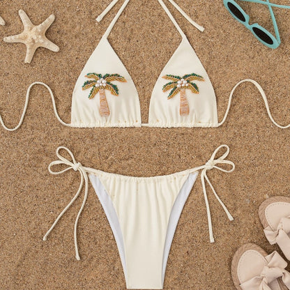 3D design women's two-piece sexy swimsuit set, tie-up bikini, solid color swimwear bikini - Renee Lane Company