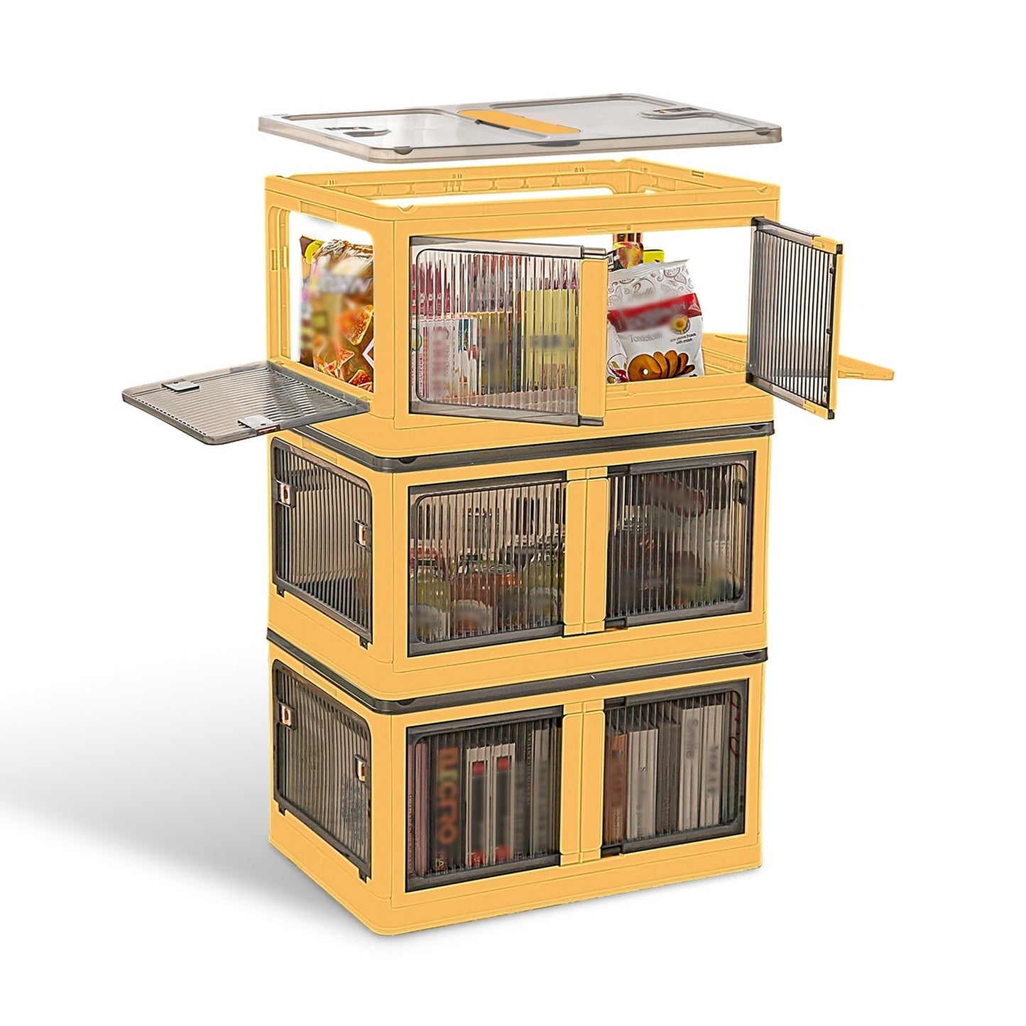 3Pcs Foldable Storage Bins with Lid 4 Doors Collapsible Stackable Closet Organizer Containers with Lock 4Pcs Wheels - Renee Lane Company