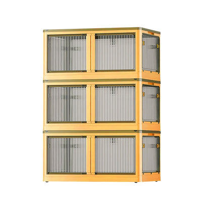 3Pcs Foldable Storage Bins with Lid 4 Doors Collapsible Stackable Closet Organizer Containers with Lock 4Pcs Wheels - Renee Lane Company