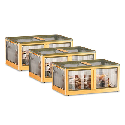 3Pcs Foldable Storage Bins with Lid 4 Doors Collapsible Stackable Closet Organizer Containers with Lock 4Pcs Wheels - Renee Lane Company