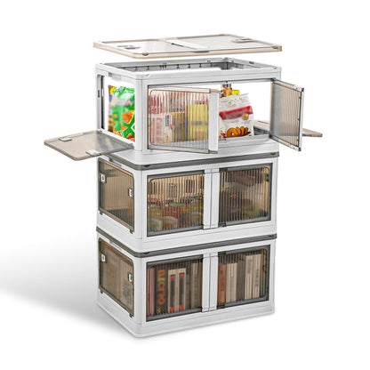 3Pcs Foldable Storage Bins with Lid 4 Doors Collapsible Stackable Closet Organizer Containers with Lock 4Pcs Wheels - Renee Lane Company