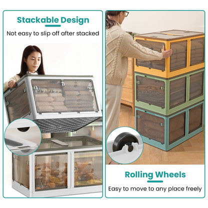3Pcs Foldable Storage Bins with Lid 4 Doors Collapsible Stackable Closet Organizer Containers with Lock 4Pcs Wheels - Renee Lane Company