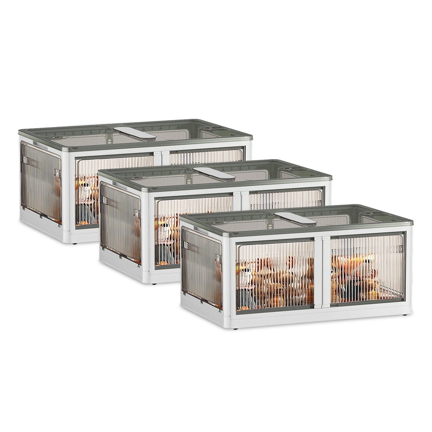 3Pcs Foldable Storage Bins with Lid 4 Doors Collapsible Stackable Closet Organizer Containers with Lock 4Pcs Wheels - Renee Lane Company