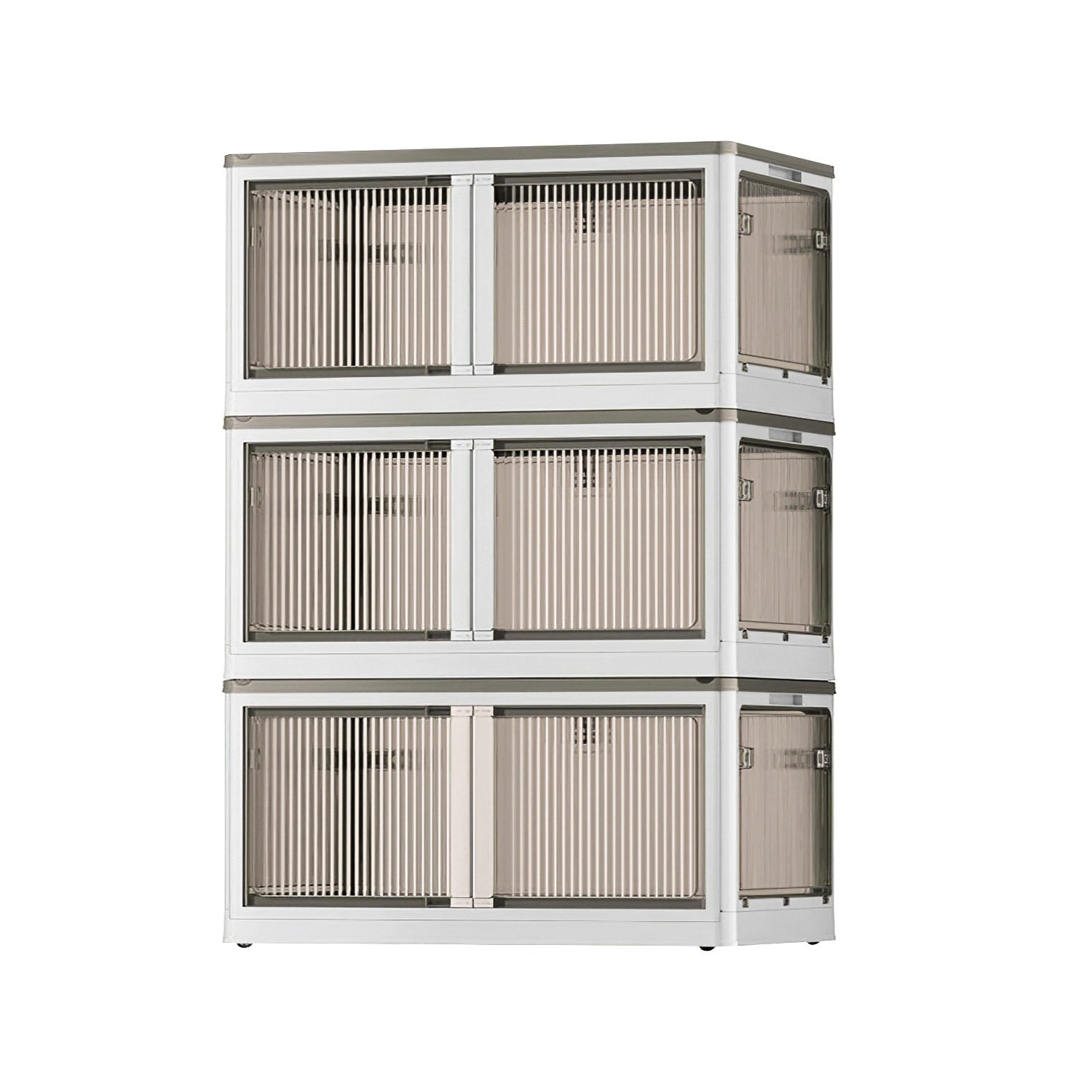 3Pcs Foldable Storage Bins with Lid 4 Doors Collapsible Stackable Closet Organizer Containers with Lock 4Pcs Wheels - Renee Lane Company