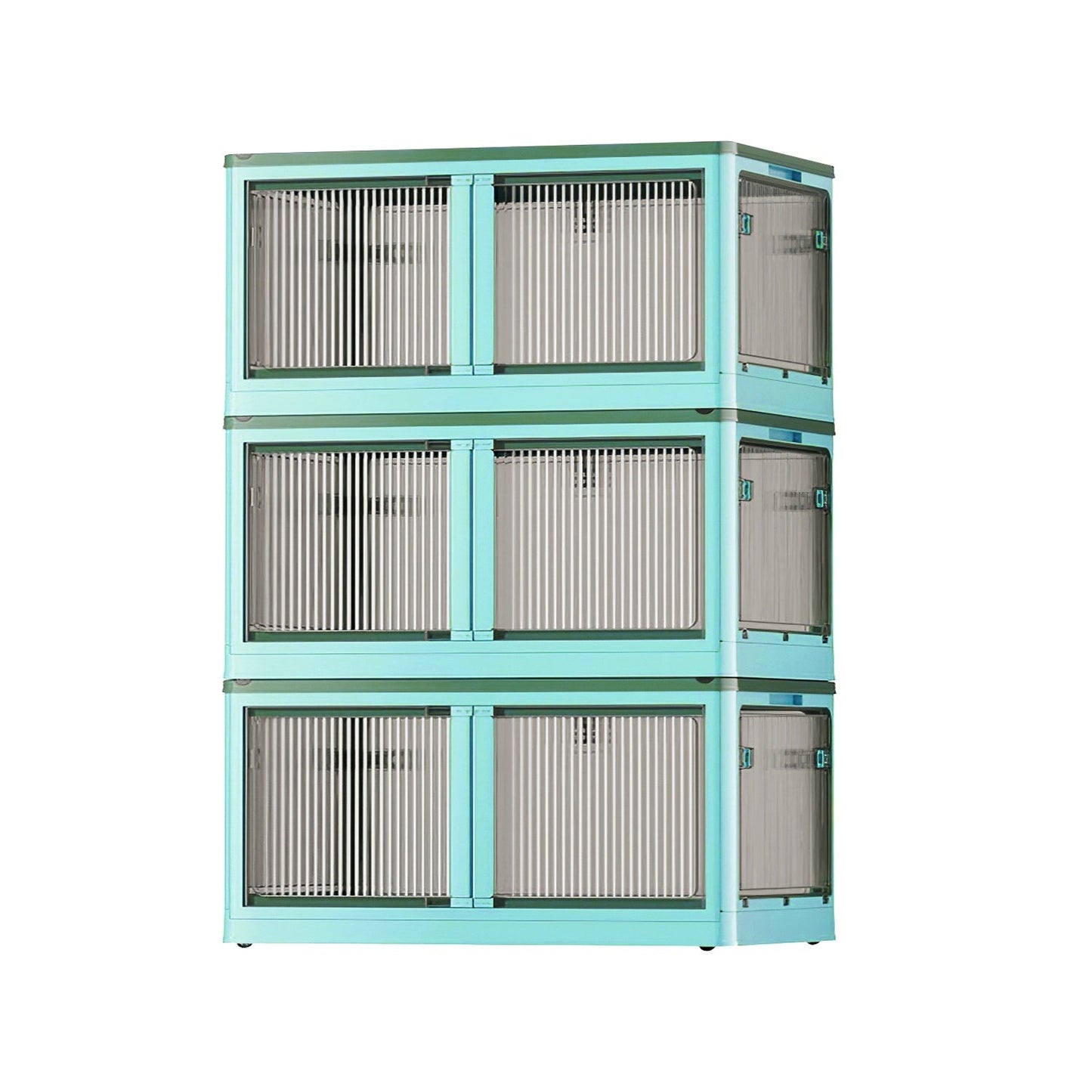3Pcs Foldable Storage Bins with Lid 4 Doors Collapsible Stackable Closet Organizer Containers with Lock 4Pcs Wheels - Renee Lane Company