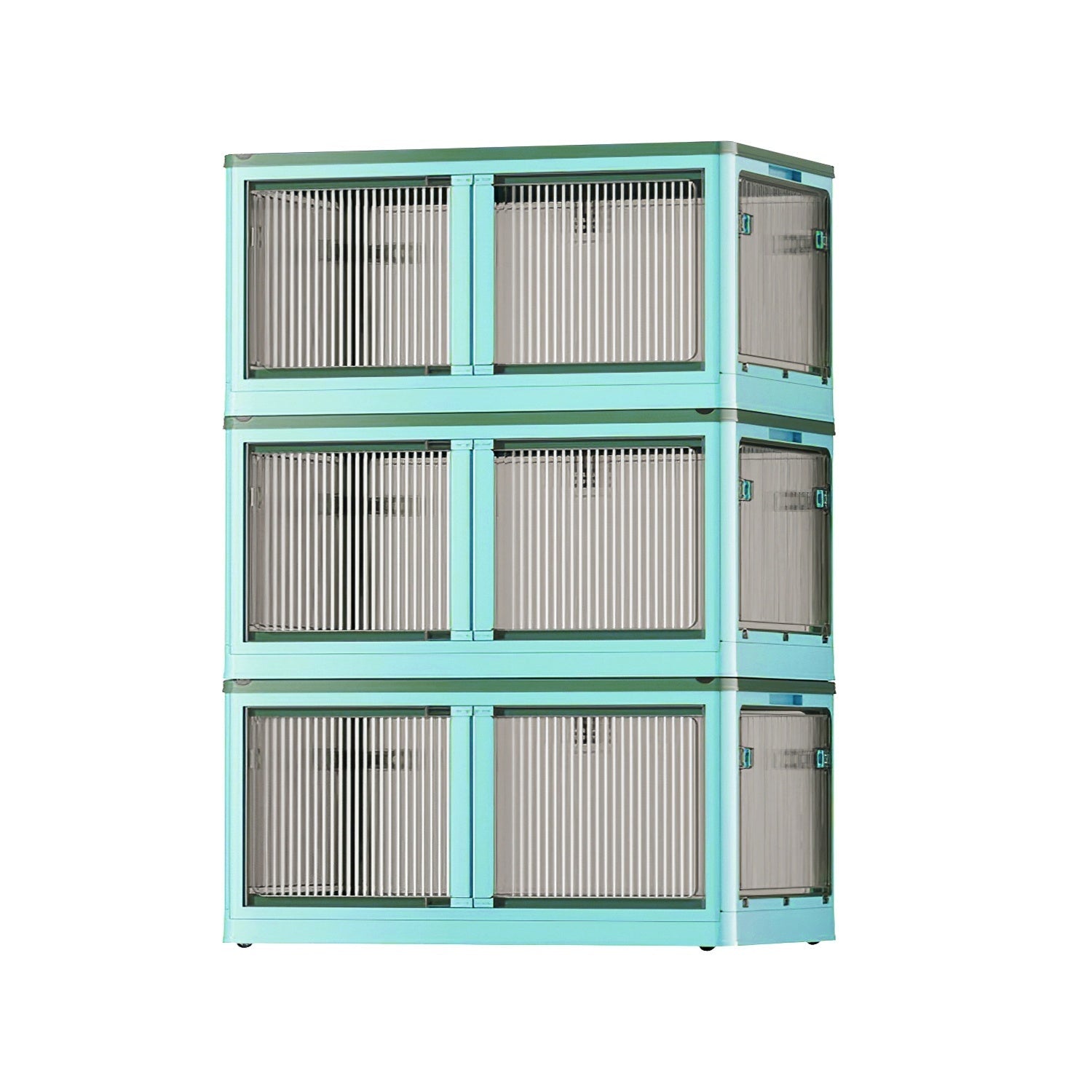 3Pcs Foldable Storage Bins with Lid 4 Doors Collapsible Stackable Closet Organizer Containers with Lock 4Pcs Wheels - Renee Lane Company