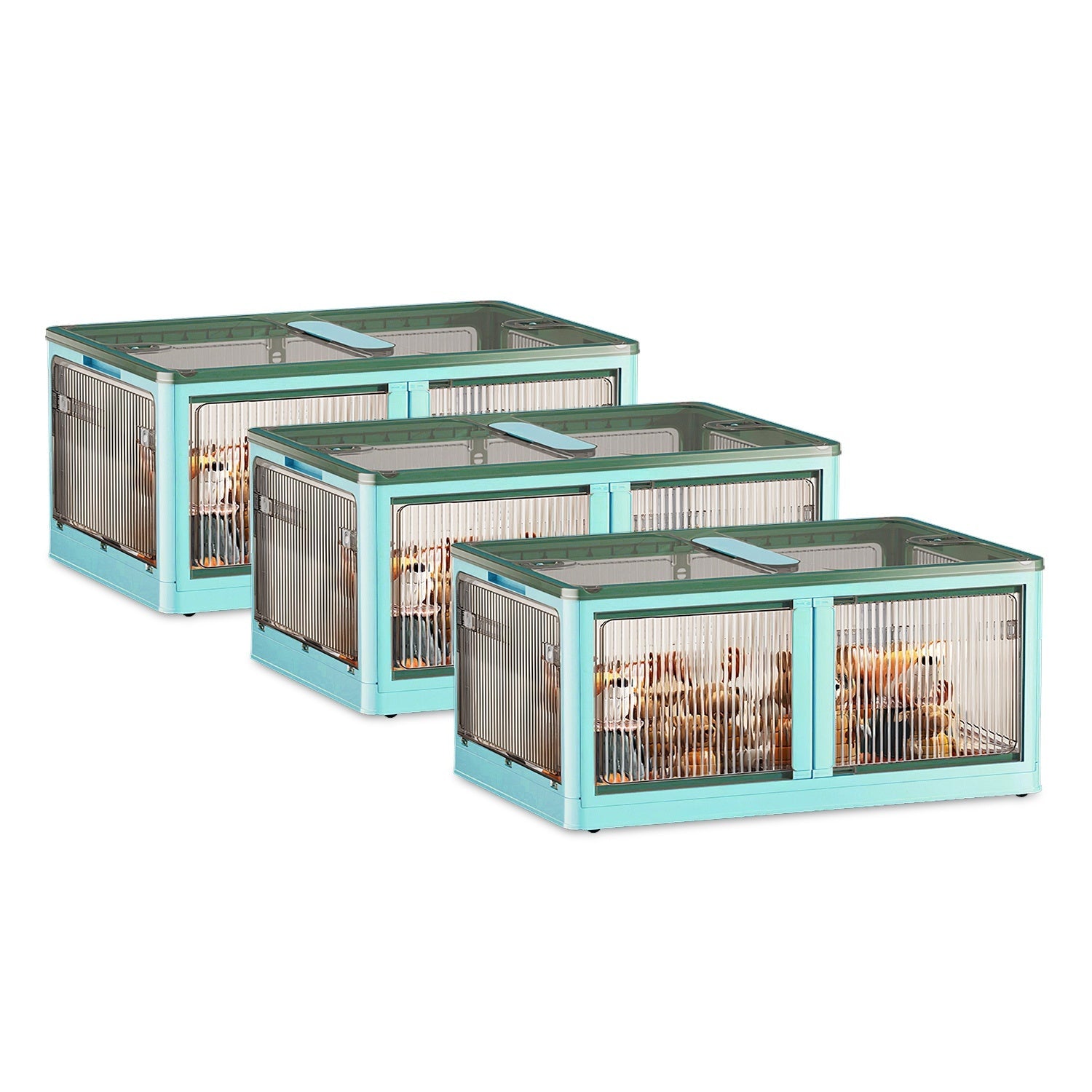 3Pcs Foldable Storage Bins with Lid 4 Doors Collapsible Stackable Closet Organizer Containers with Lock 4Pcs Wheels - Renee Lane Company
