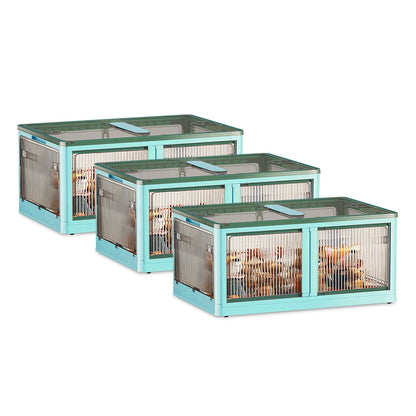 3Pcs Foldable Storage Bins with Lid 4 Doors Collapsible Stackable Closet Organizer Containers with Lock 4Pcs Wheels - Renee Lane Company