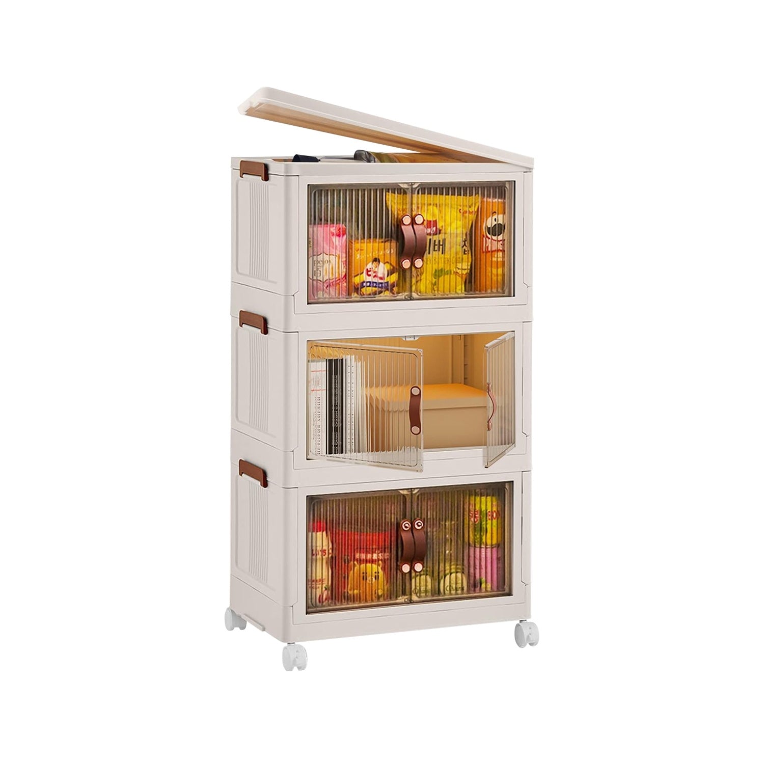 3Pcs Foldable Storage Bins with Lid Front Magnetic Door Collapsible Stackable Closet Organizer Containers with 4Pcs 360° Rotatable Wheels 8Pcs Small Wheels - Renee Lane Company