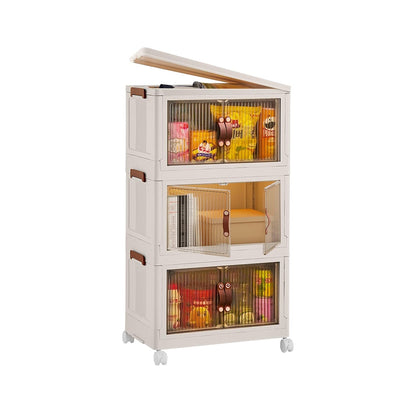 3Pcs Foldable Storage Bins with Lid Front Magnetic Door Collapsible Stackable Closet Organizer Containers with 4Pcs 360° Rotatable Wheels 8Pcs Small Wheels - Renee Lane Company