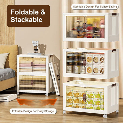 3Pcs Foldable Storage Bins with Lid Front Magnetic Door Collapsible Stackable Closet Organizer Containers with 4Pcs 360° Rotatable Wheels 8Pcs Small Wheels - Renee Lane Company