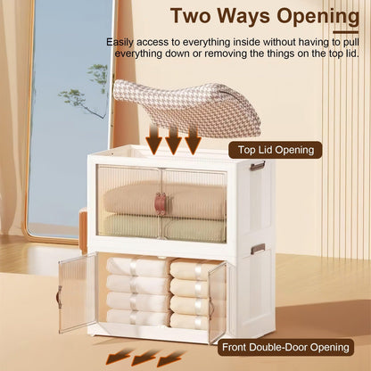 3Pcs Foldable Storage Bins with Lid Front Magnetic Door Collapsible Stackable Closet Organizer Containers with 4Pcs 360° Rotatable Wheels 8Pcs Small Wheels - Renee Lane Company