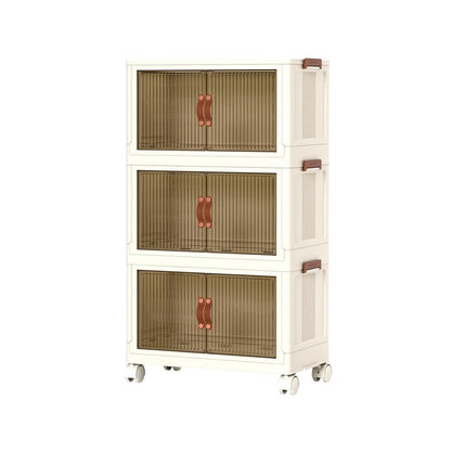3Pcs Foldable Storage Bins with Lid Front Magnetic Door Collapsible Stackable Closet Organizer Containers with 4Pcs 360° Rotatable Wheels 8Pcs Small Wheels - Renee Lane Company