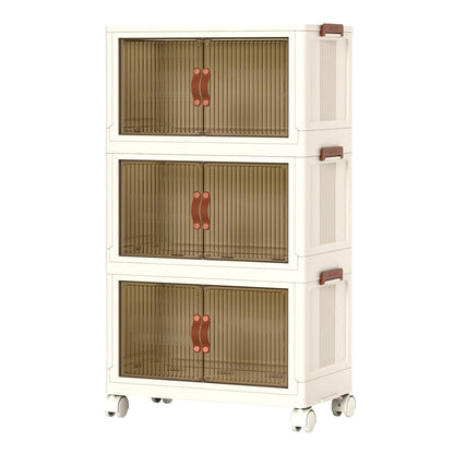 3Pcs Foldable Storage Bins with Lid Front Magnetic Door Collapsible Stackable Closet Organizer Containers with 4Pcs 360° Rotatable Wheels 8Pcs Small Wheels - Renee Lane Company