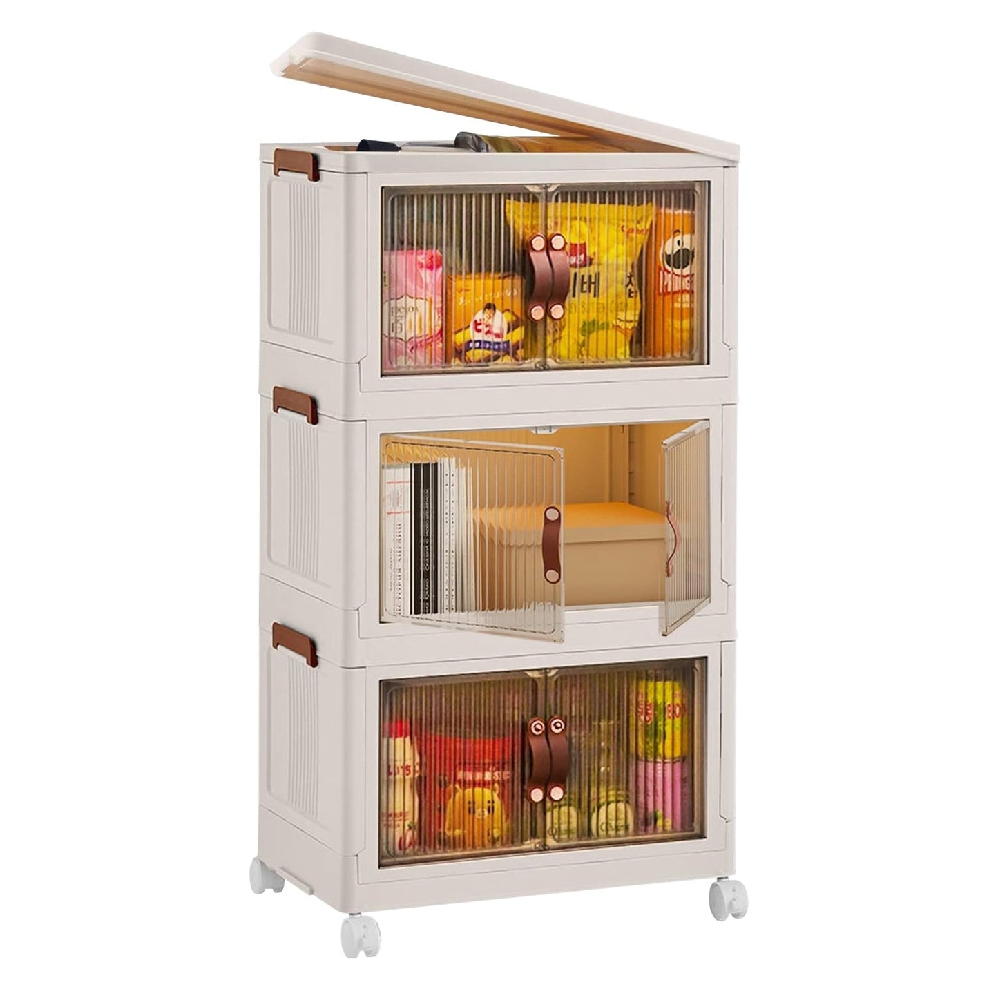 3Pcs Foldable Storage Bins with Lid Front Magnetic Door Collapsible Stackable Closet Organizer Containers with 4Pcs 360° Rotatable Wheels 8Pcs Small Wheels - Renee Lane Company