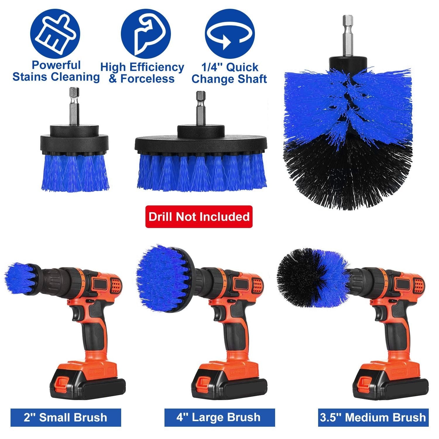 3Pcs/Set Drill Brush Power Scrubber Cleaning Brush for Car Carpet Wall Tile Tub Cleaner Combo - Renee Lane Company