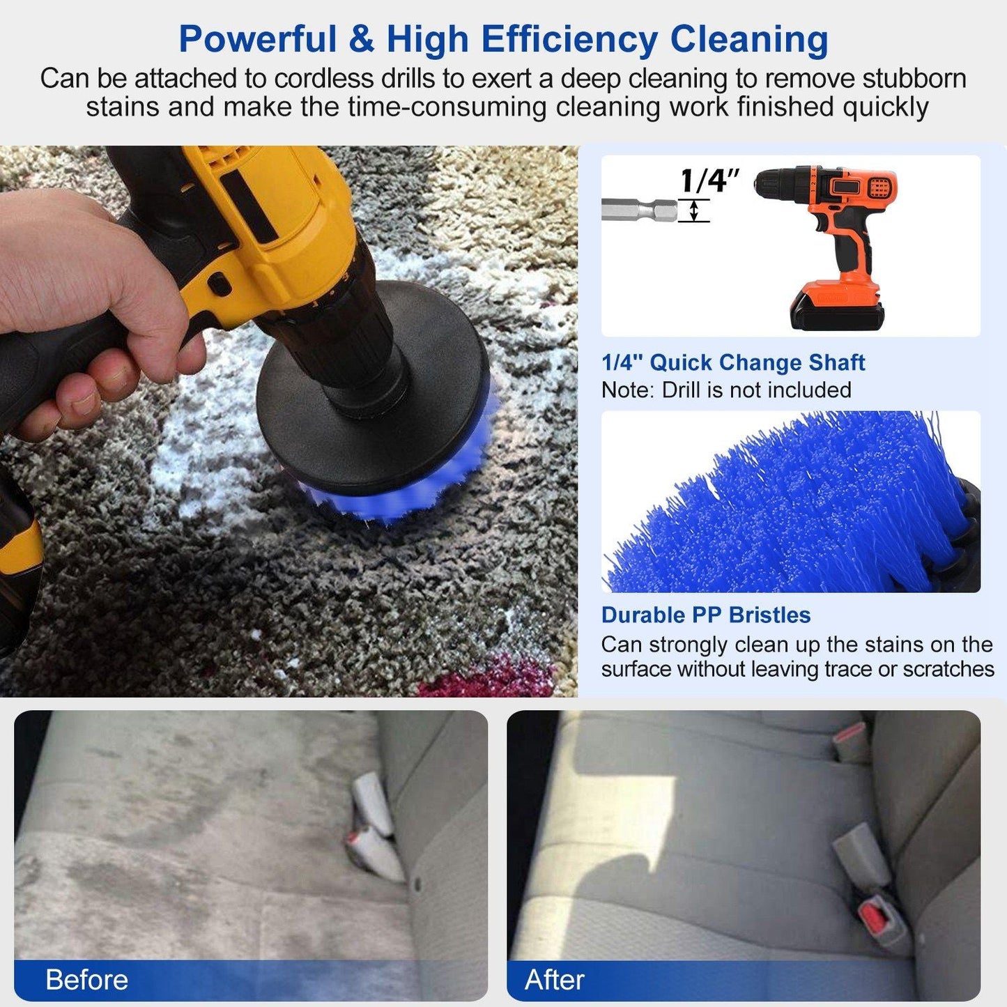 3Pcs/Set Drill Brush Power Scrubber Cleaning Brush for Car Carpet Wall Tile Tub Cleaner Combo - Renee Lane Company