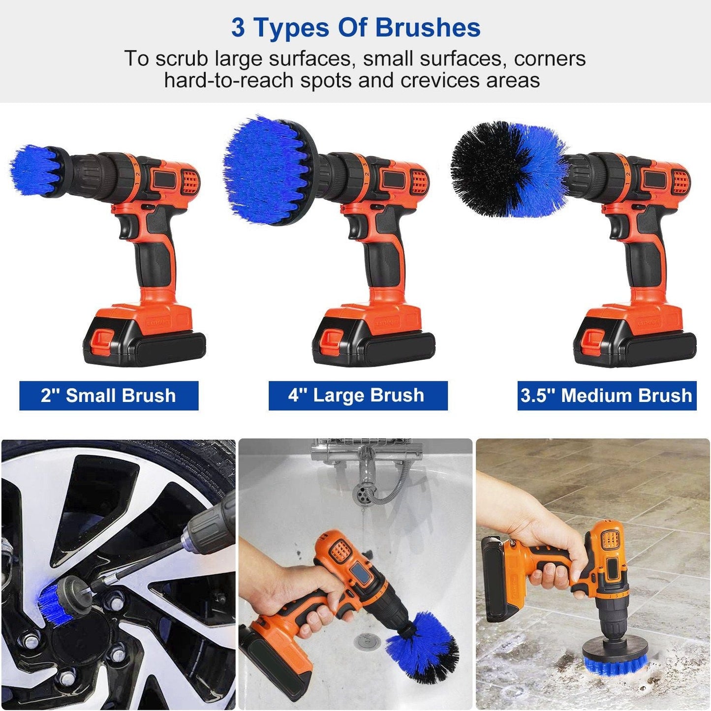 3Pcs/Set Drill Brush Power Scrubber Cleaning Brush for Car Carpet Wall Tile Tub Cleaner Combo - Renee Lane Company
