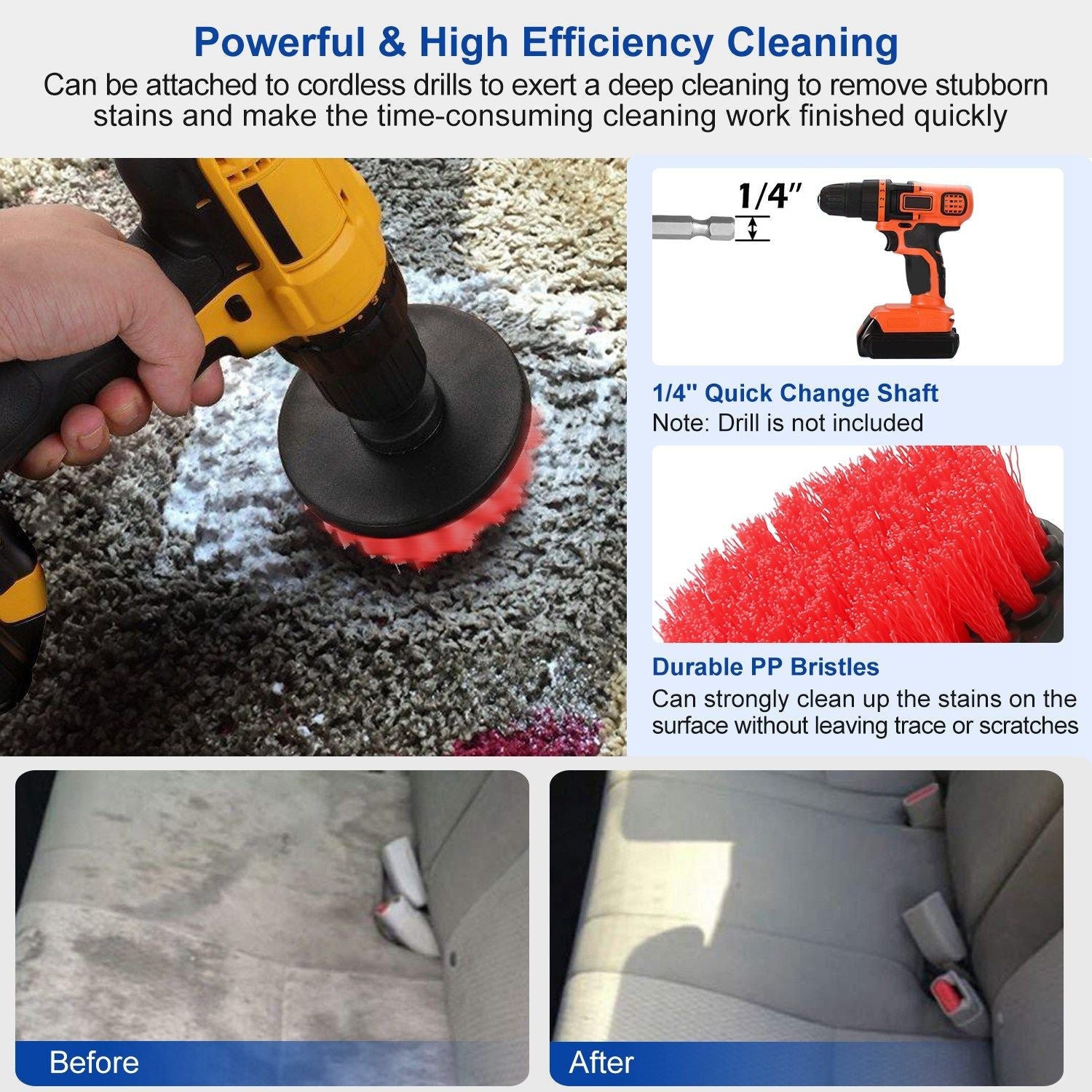 3Pcs/Set Drill Brush Power Scrubber Cleaning Brush for Car Carpet Wall Tile Tub Cleaner Combo - Renee Lane Company