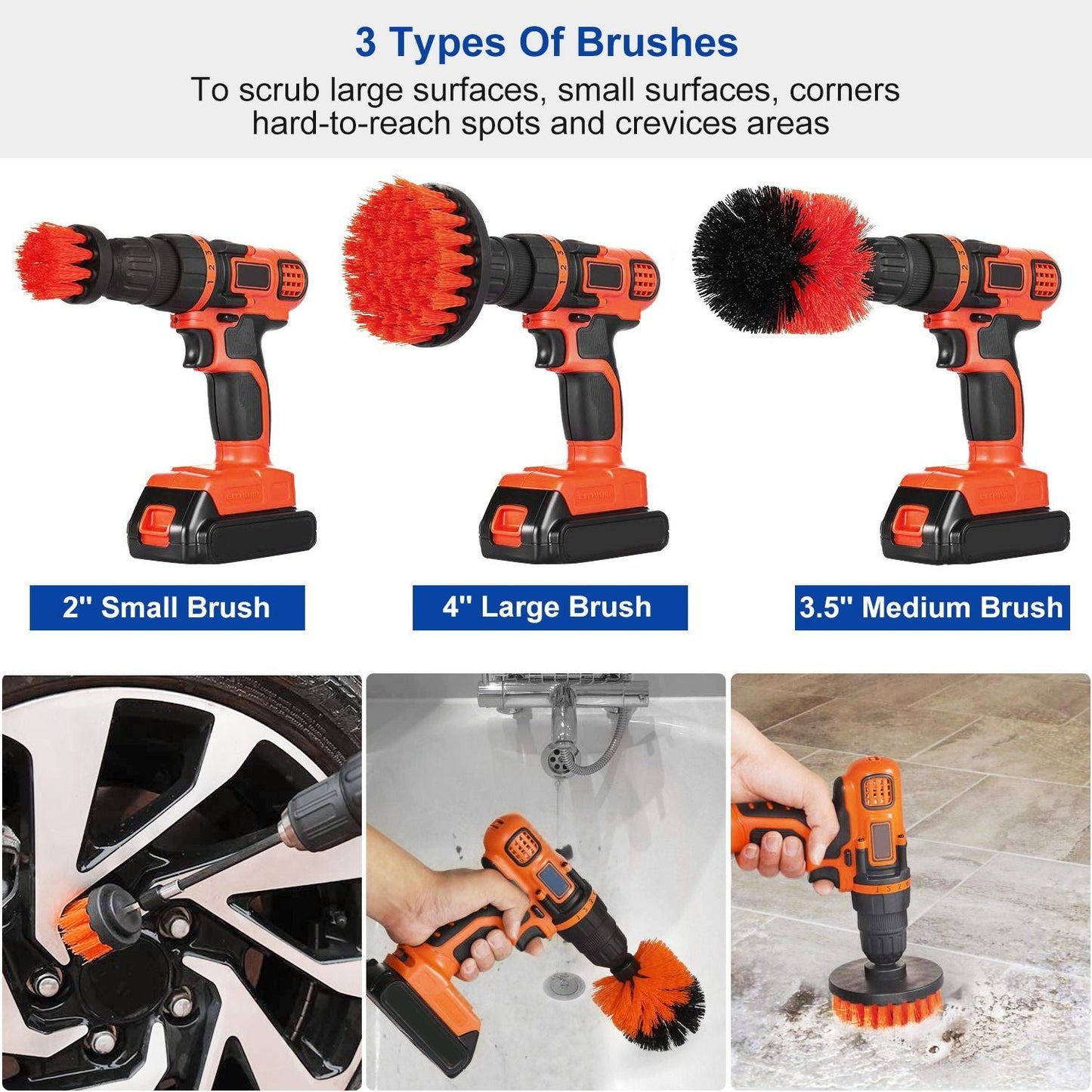 3Pcs/Set Drill Brush Power Scrubber Cleaning Brush for Car Carpet Wall Tile Tub Cleaner Combo - Renee Lane Company