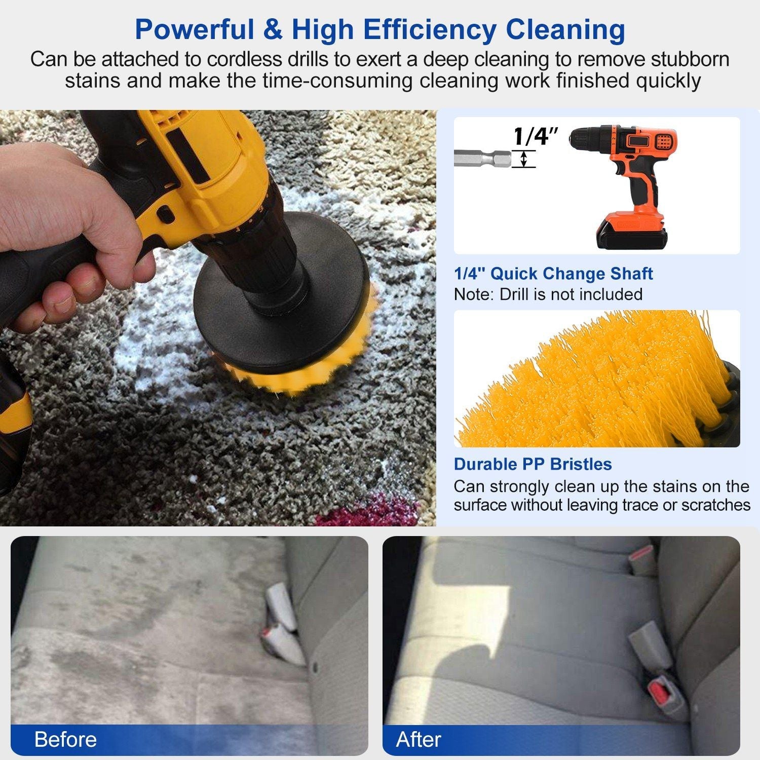 3Pcs/Set Drill Brush Power Scrubber Cleaning Brush for Car Carpet Wall Tile Tub Cleaner Combo - Renee Lane Company