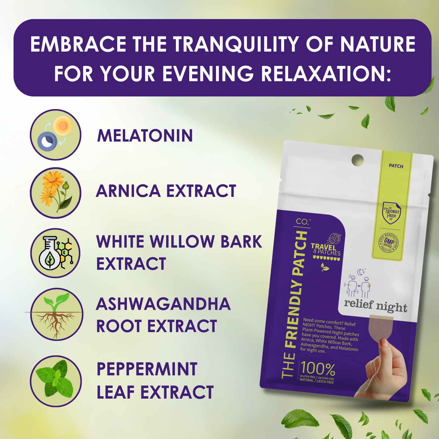 Relief Night Pain Patches: Arnica & Melatonin for Soreness & Sleep - 8 Pack - Renee Lane Company